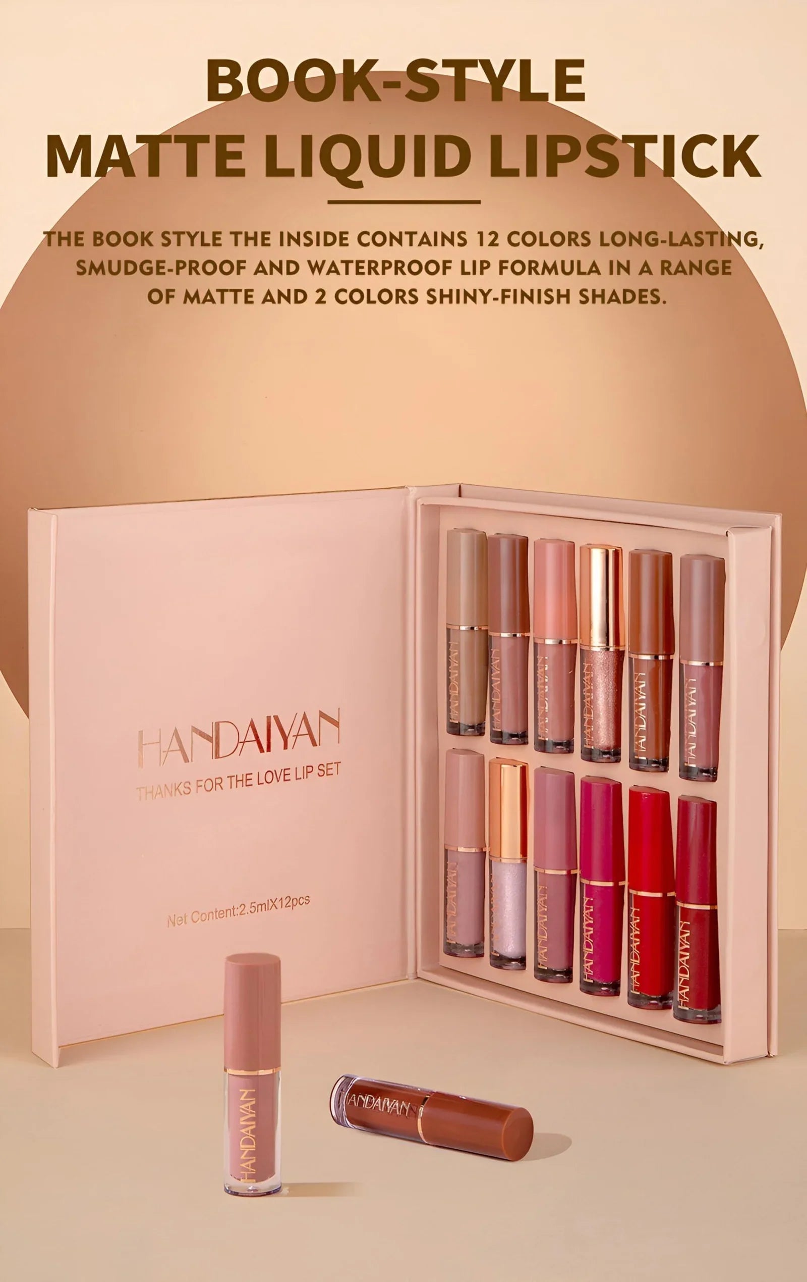 Handaiyan 12-Piece Matte Liquid Lipstick Set – Long Lasting & Waterproof 💄