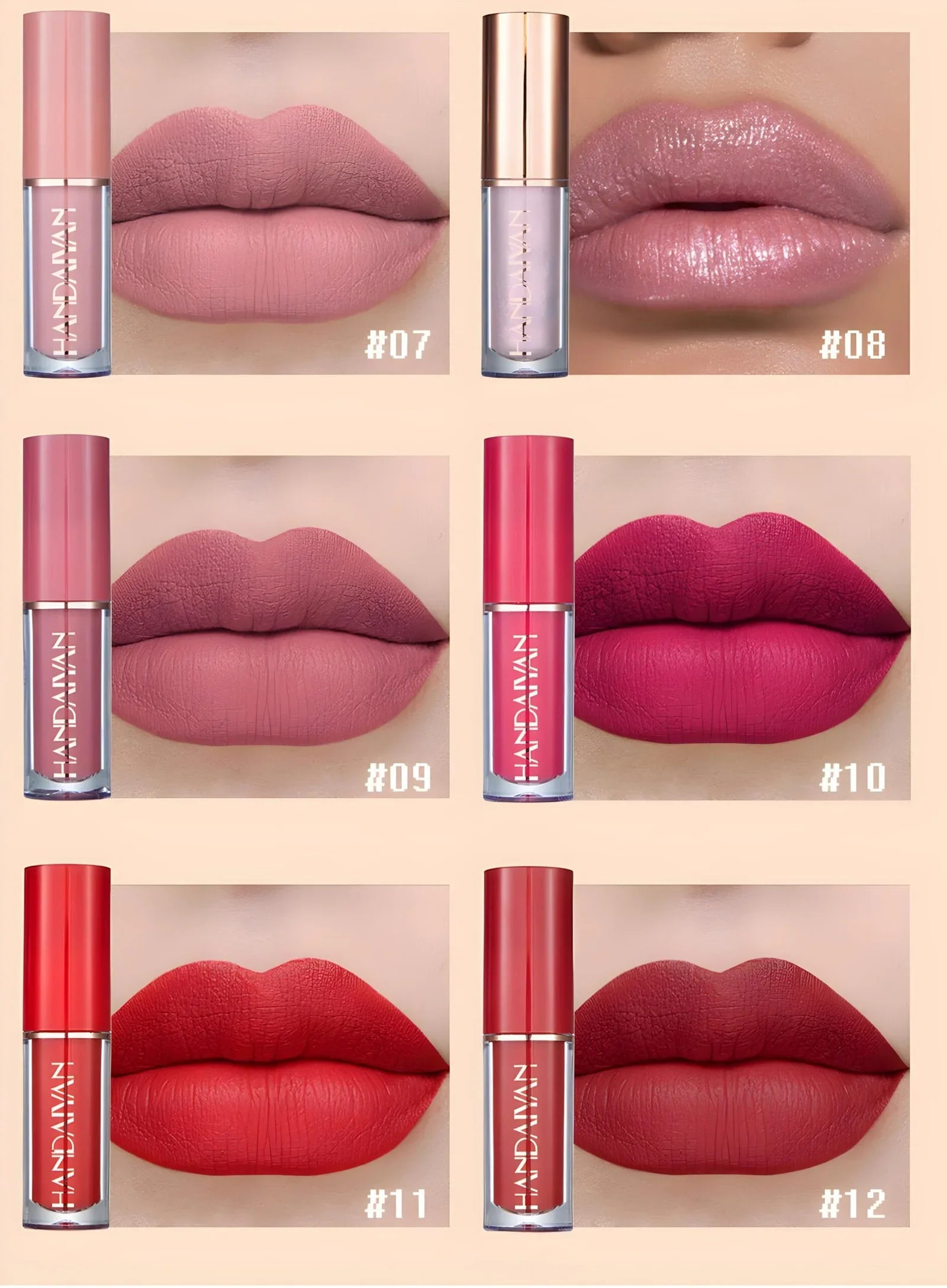 Handaiyan 12-Piece Matte Liquid Lipstick Set – Long Lasting & Waterproof 💄